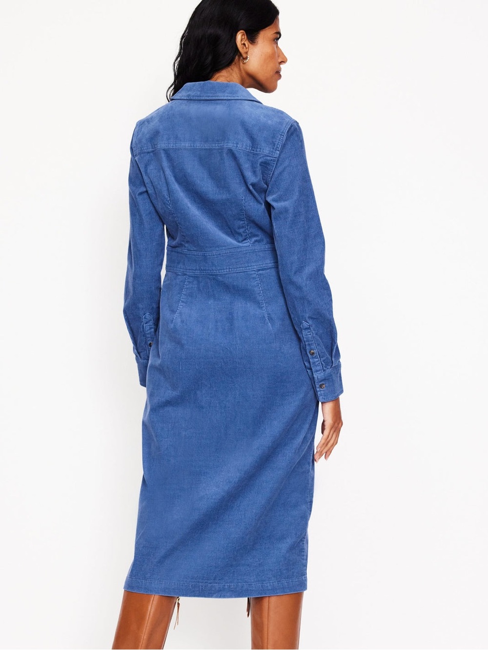 Boden Flora Cord Midi Shirt Dress Blue Office Button Front Classic size 10R - Picture 2 of 12